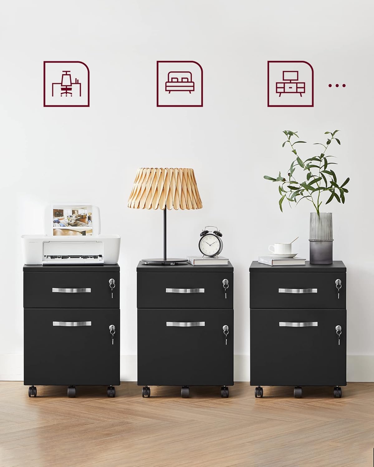 Vasagle Mobile Ufficio con 2 Cassetti Bloccabili Nero - immagine 8