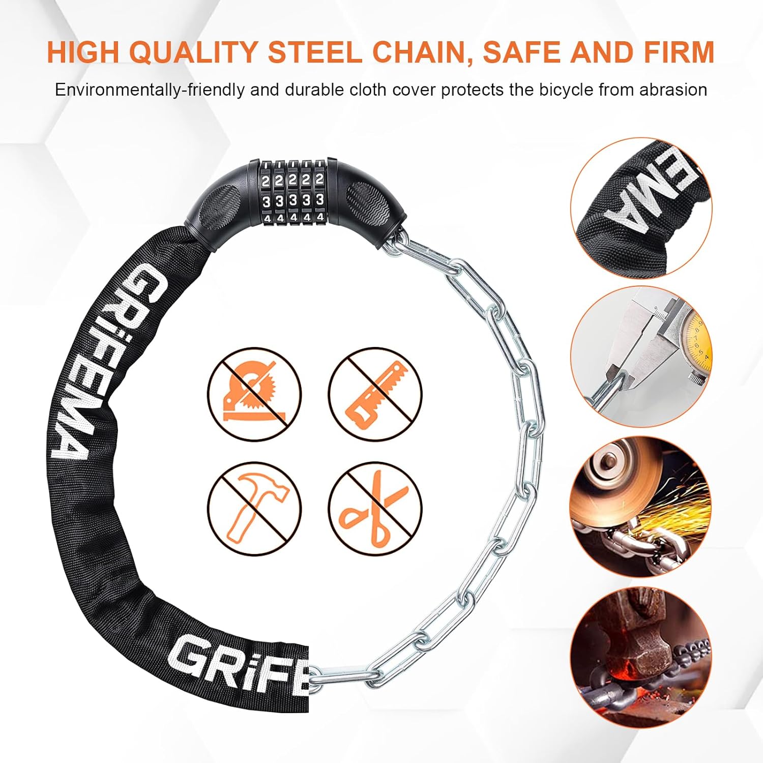 Grifema GAK1201-9 Lucchetto Antifurto a Catena 90 cm, Nero - immagine 5