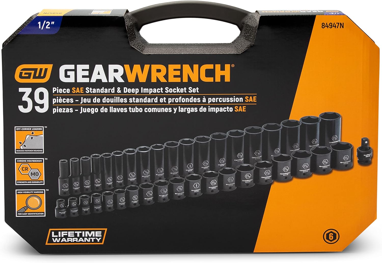 Gearwrench Set Bussole Impatto 39 pz 1/2" Drive SAE, Nero - immagine 11