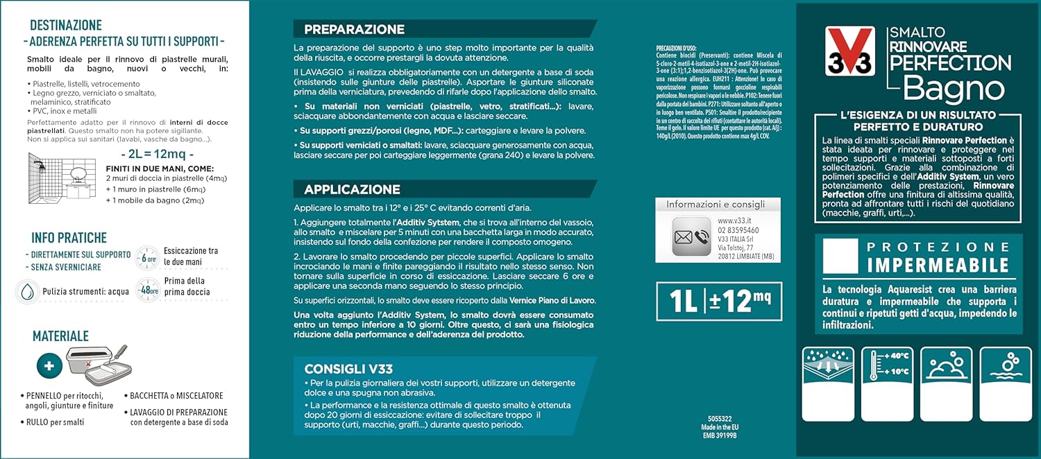 V33 SMALTO RINNOVARE PERFECTION BAGNO Grigio Tortora Satinato 2 L - immagine 2