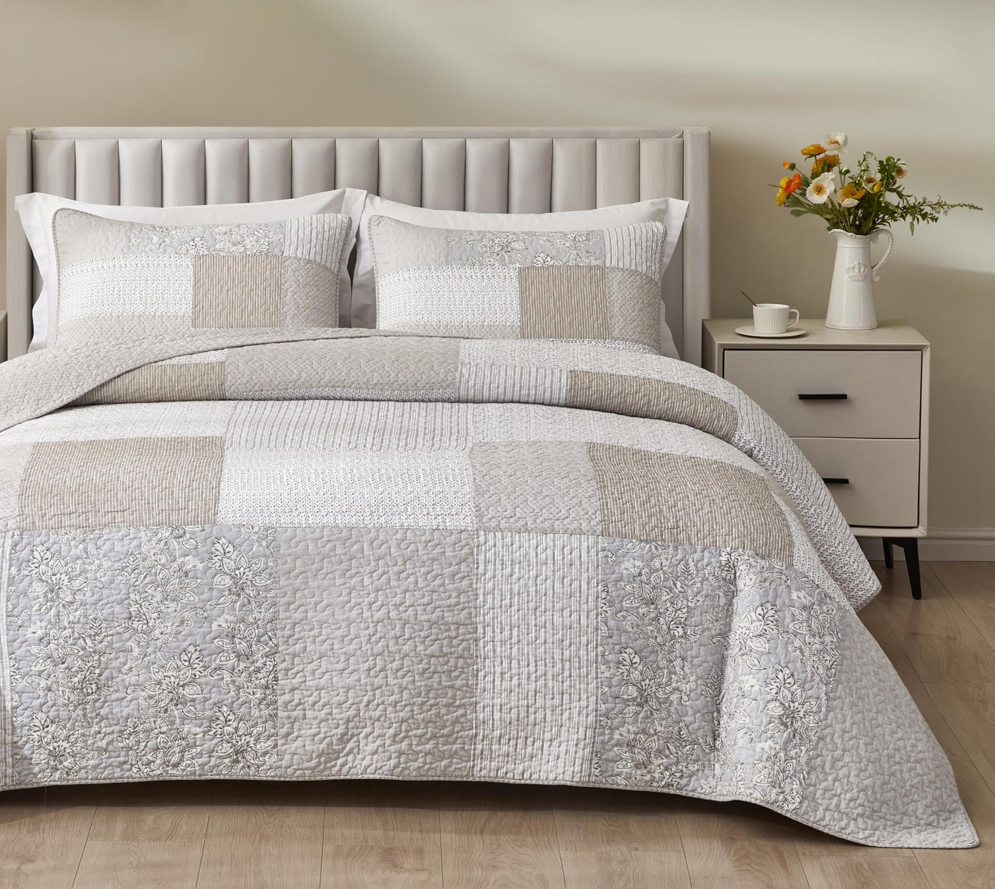 Chezmoi Collection Quinn - Trapunta Patchwork 3 Pezzi