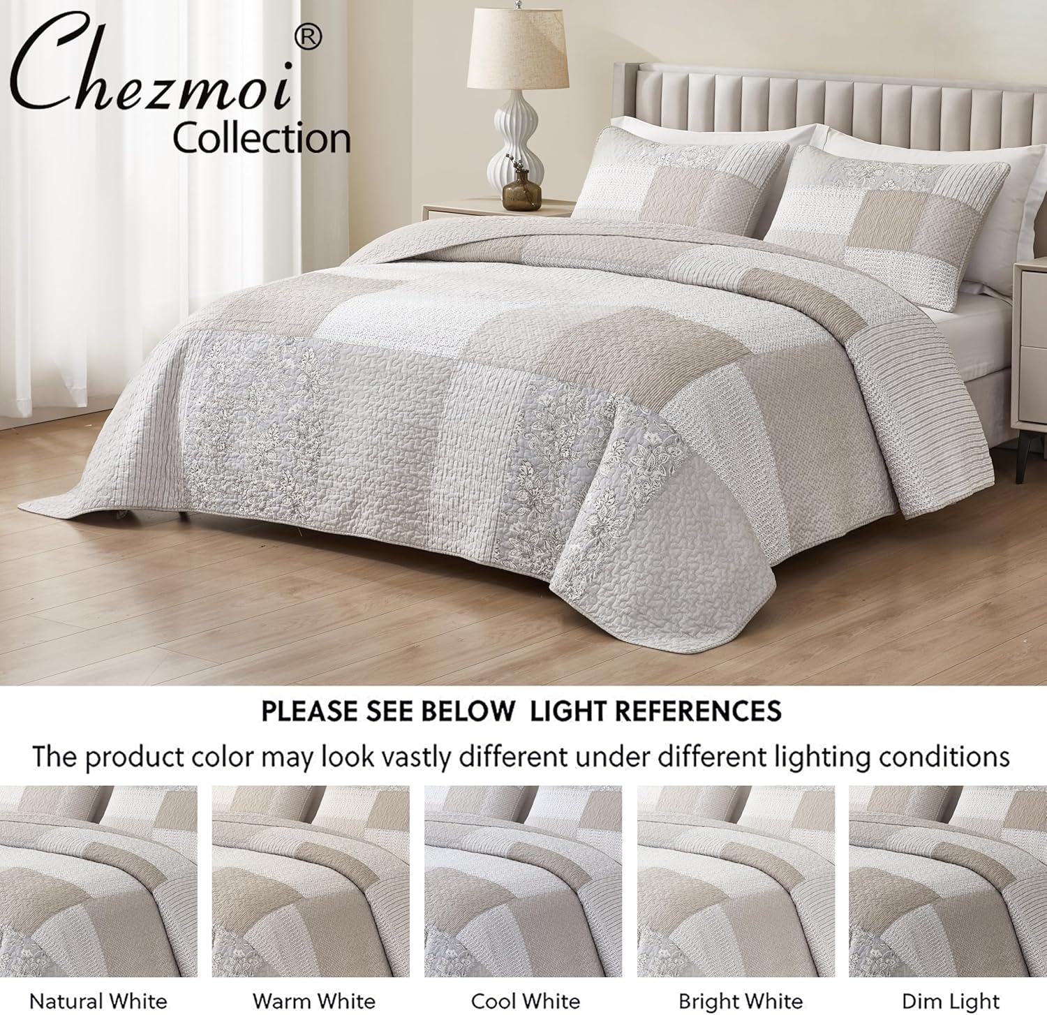 Chezmoi Collection Quinn - Trapunta Patchwork 3 Pezzi - immagine 5