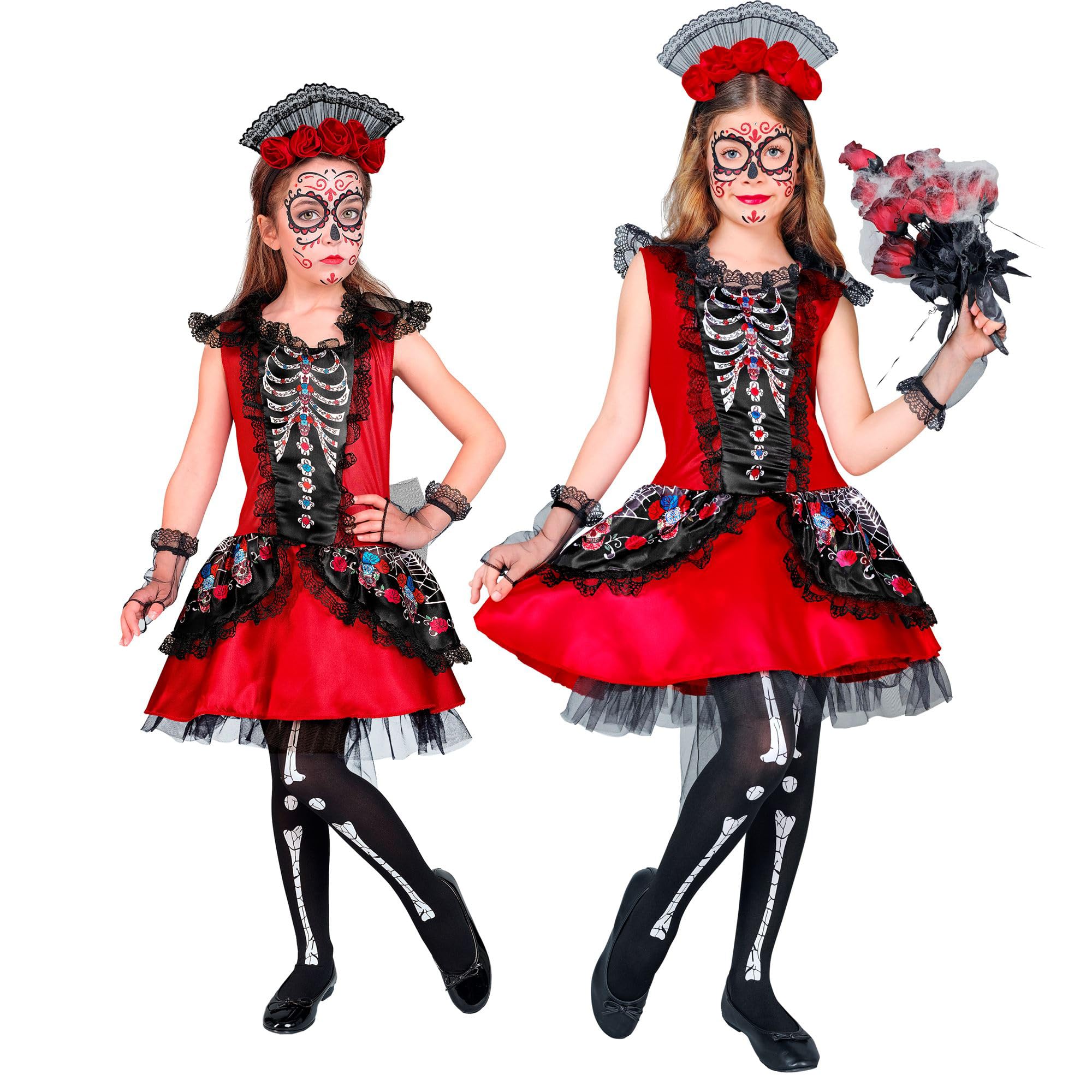 W WIDMANN MILANO Party Fashion - Costume per bambini Dia de los Muertos, vestito, Giorno dei Morti, Giorno dei Morti in Messico, scheletro