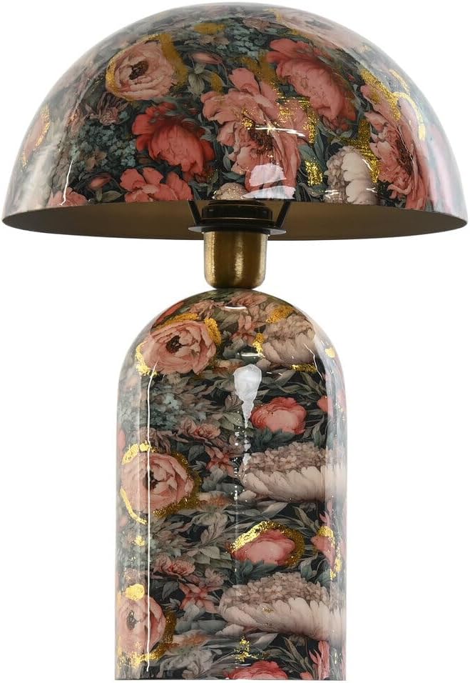 LAMPARA SOBREMESA METAL 31X31X44,5 FLORES ROSA - immagine 1