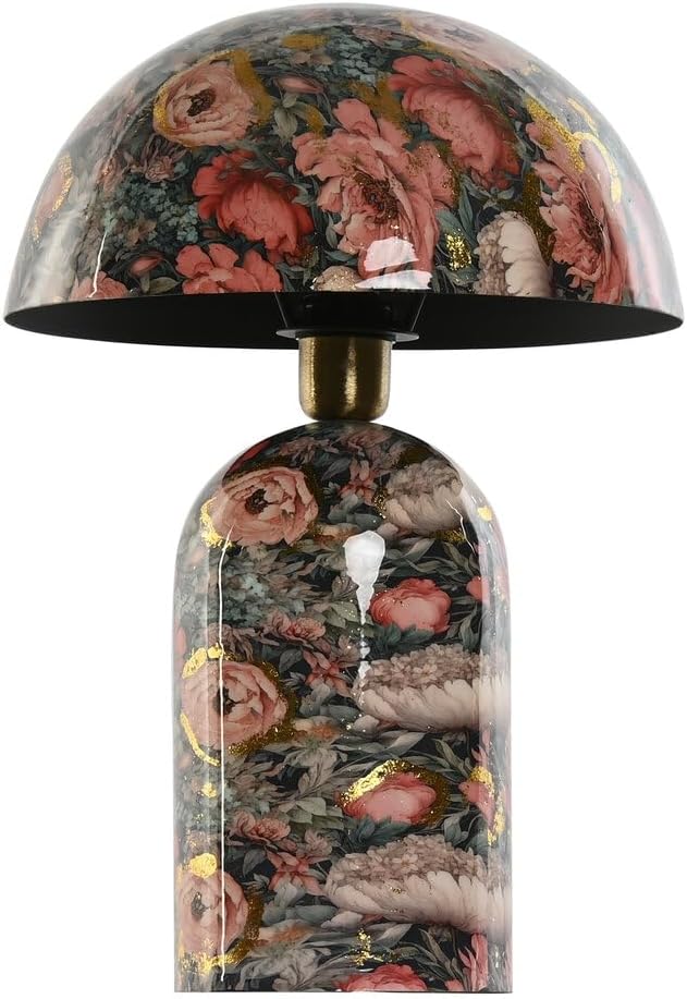 LAMPARA SOBREMESA METAL 31X31X44,5 FLORES ROSA - immagine 2