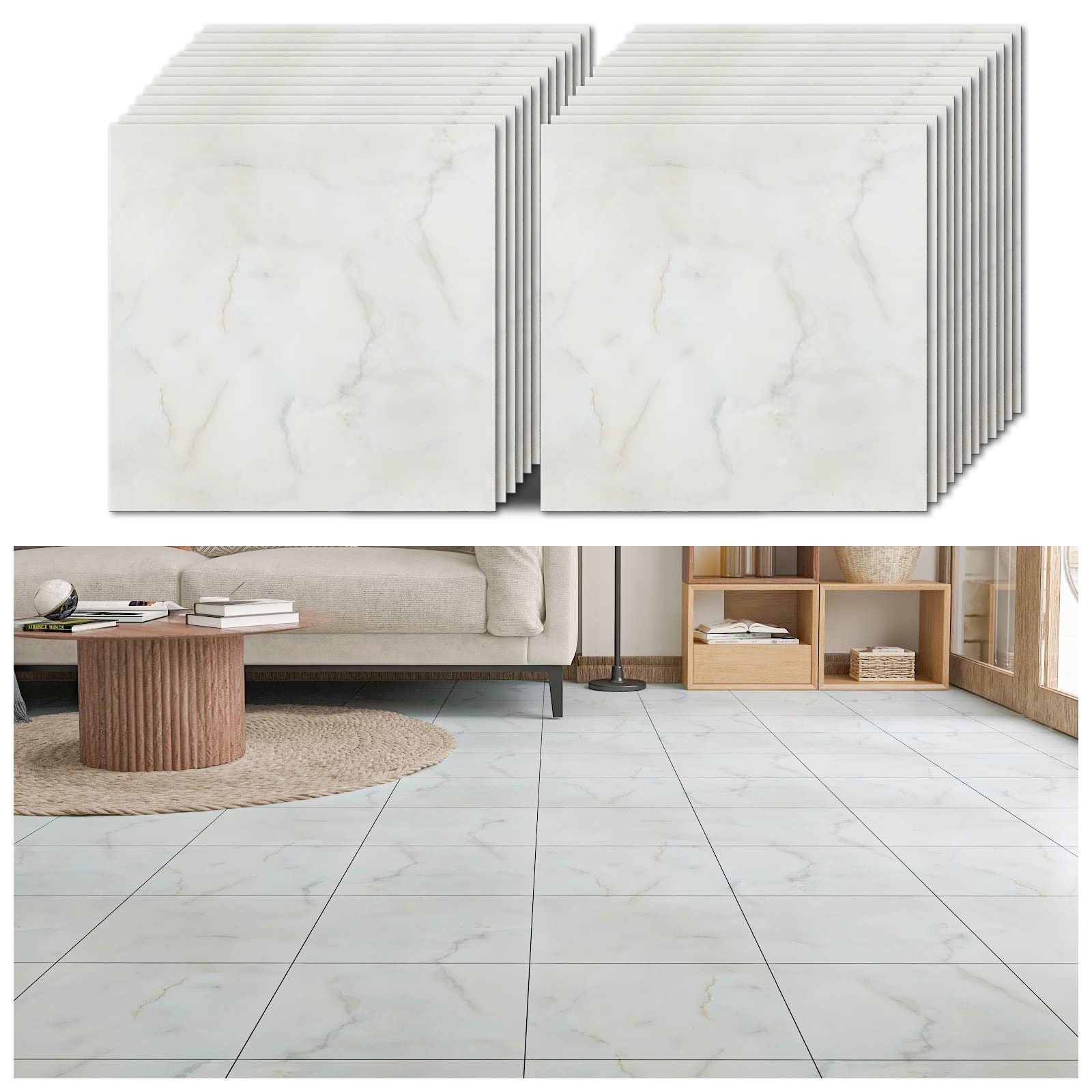 Veelike Adesivo Pavimento Marmo Bianco Grigio 24 Pezzi