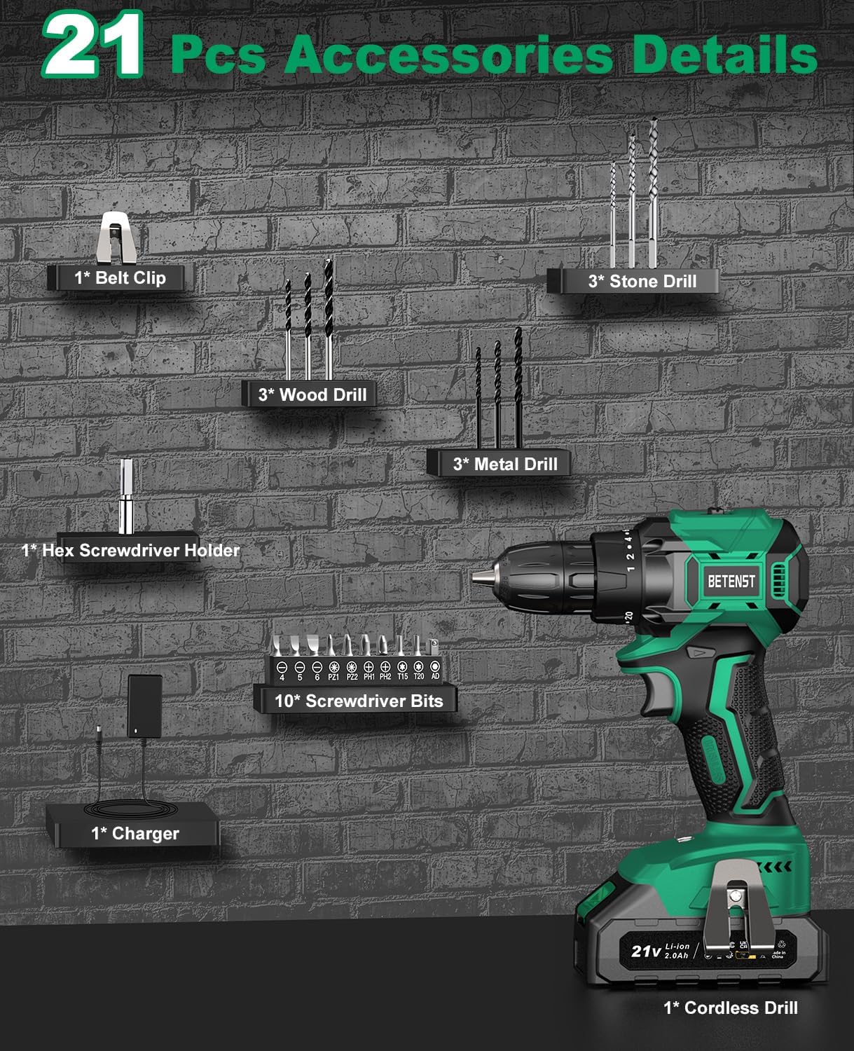 Betenst Trapano Avvitatore Batteria Brushless 21V - immagine 8