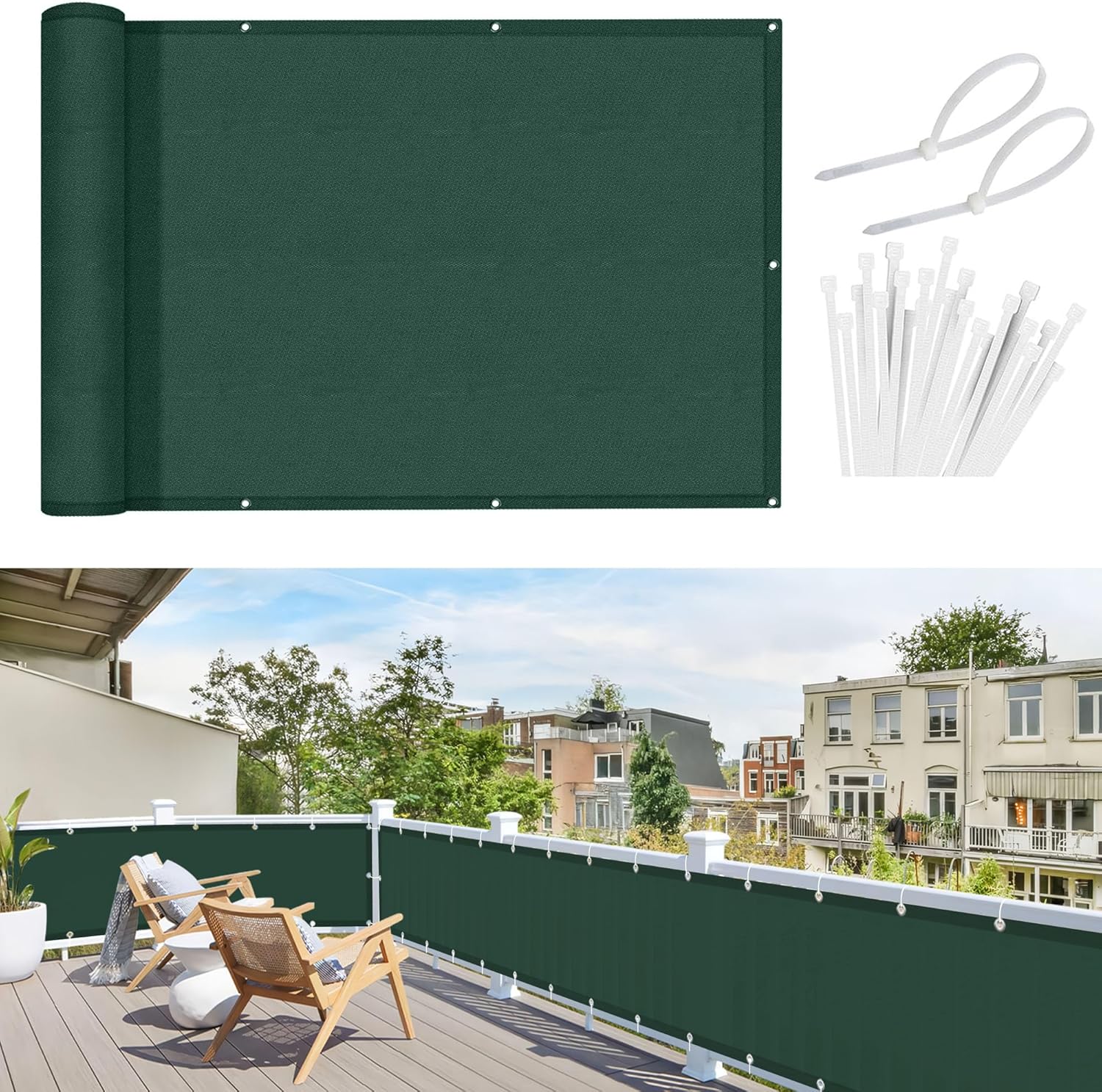 Sunnylaxx Frangivista Balcone 150x600 cm, Verde Scuro - immagine 1
