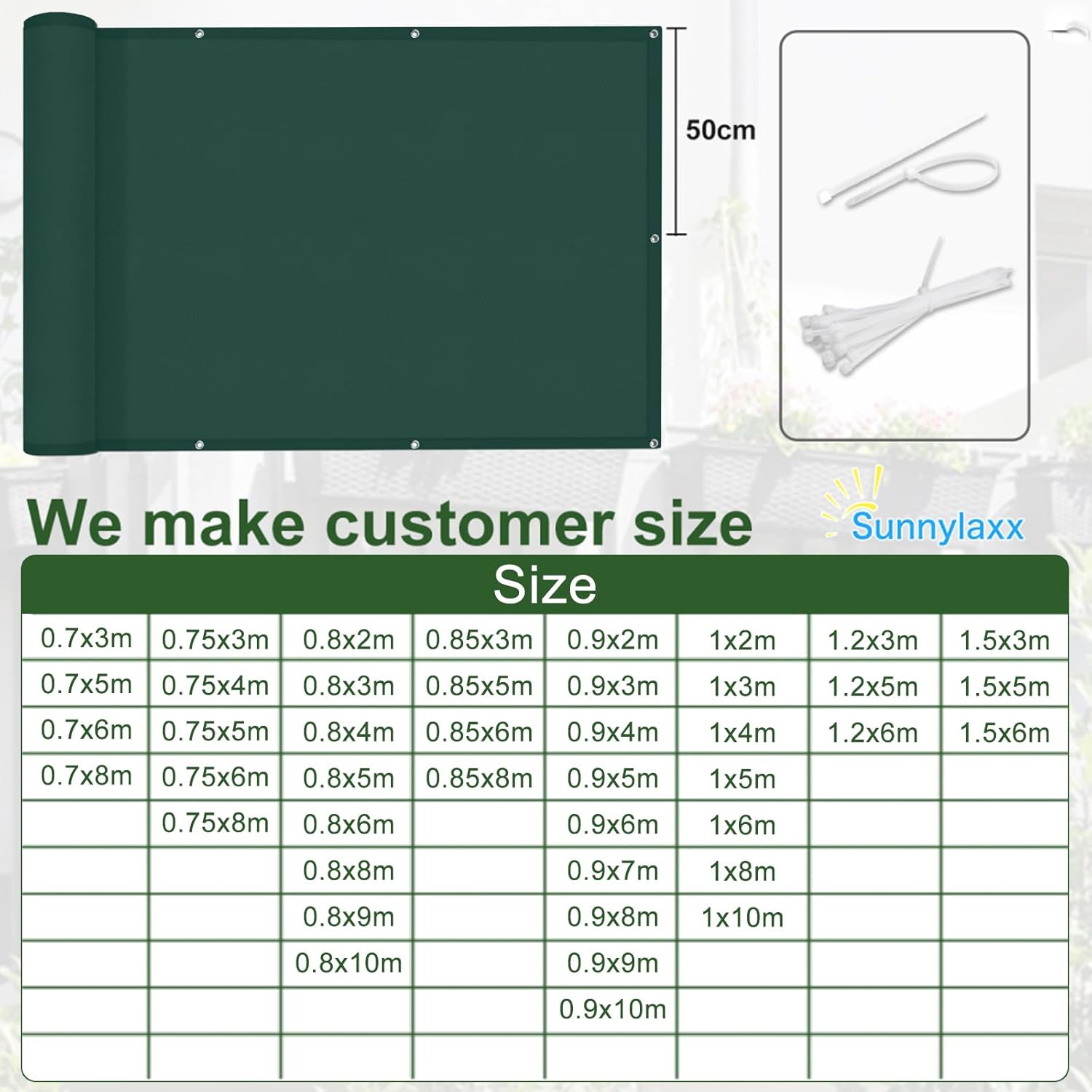 Sunnylaxx Frangivista Balcone 150x600 cm, Verde Scuro - immagine 5