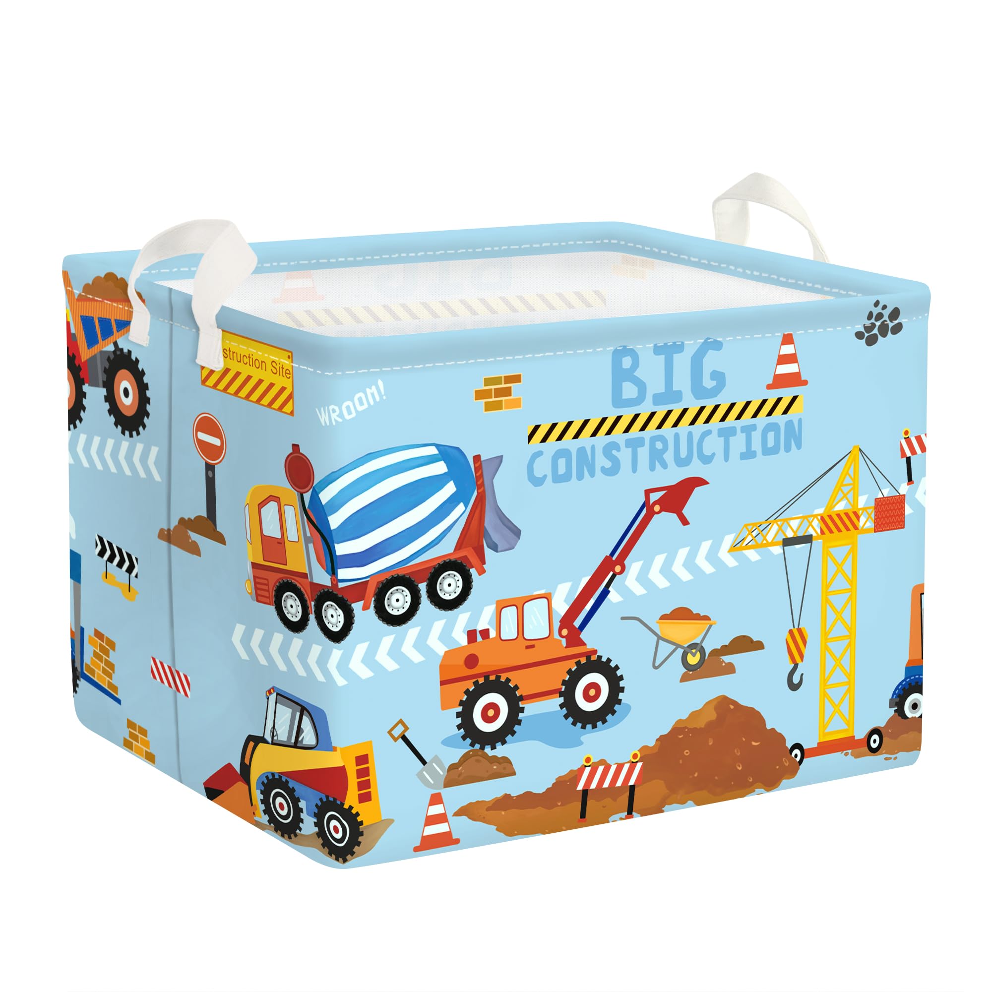 Grande Cesta Porta Biancheria Bambini Veicolo da Costruzione Pieghevole Cestini Portaoggetti Giocattoli Vestiti per Bagno Cameretta, Escavatore, 36L