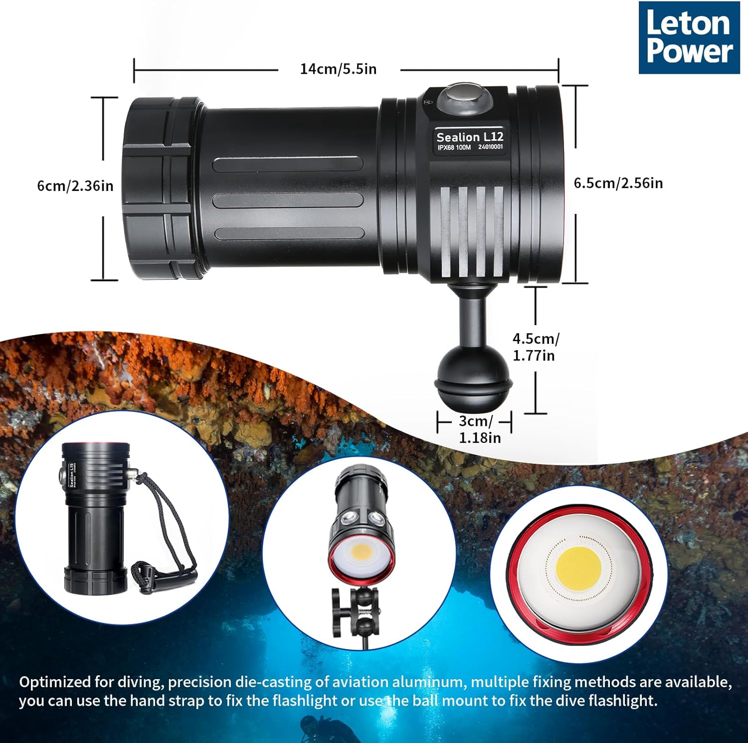 Letonpower L12 Torcia Subacquea Professionale 8000 Lumen - immagine 6