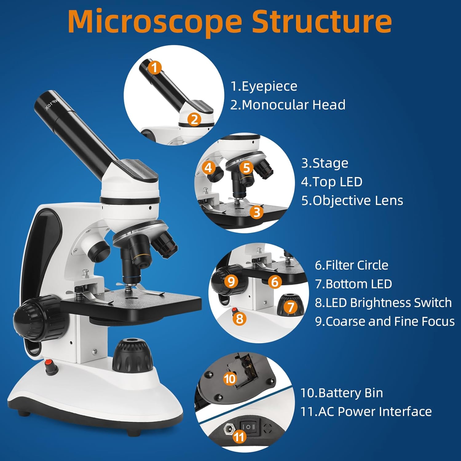 Microscopio Professionale 40X-2000X Doppia Illuminazione LED - immagine 6