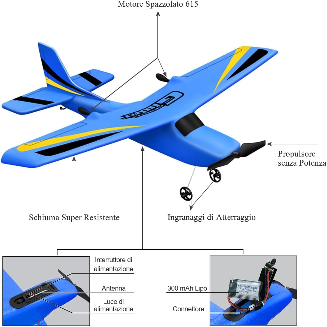 HAWK'S WORK Aereo RC 2 Canali - Aliante Pronto a Volare, Blu - immagine 5