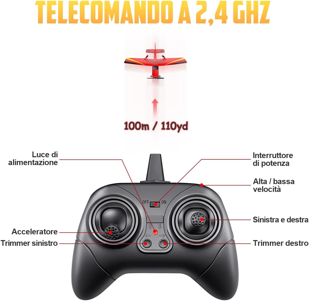 HAWK'S WORK Aereo RC 2 Canali - Aliante Pronto a Volare, Blu - immagine 6