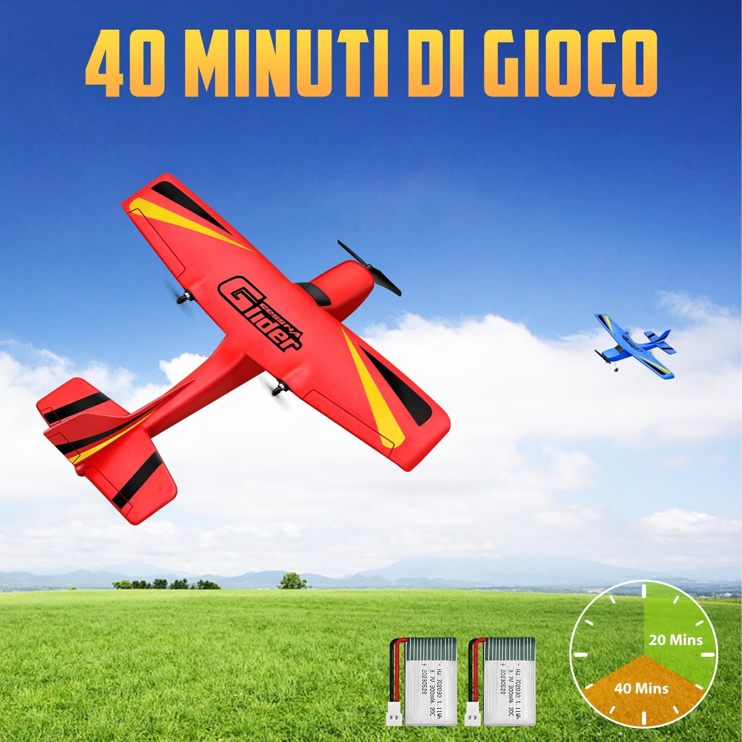 HAWK'S WORK Aereo RC 2 Canali - Aliante Pronto a Volare, Blu - immagine 7