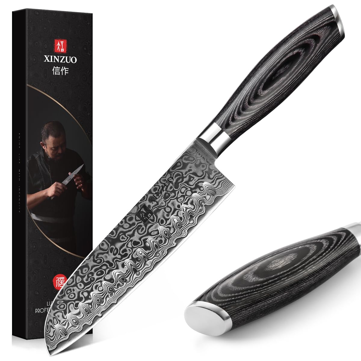 Xinzuo Coltello Santoku Acciaio Damasco 17.8cm
