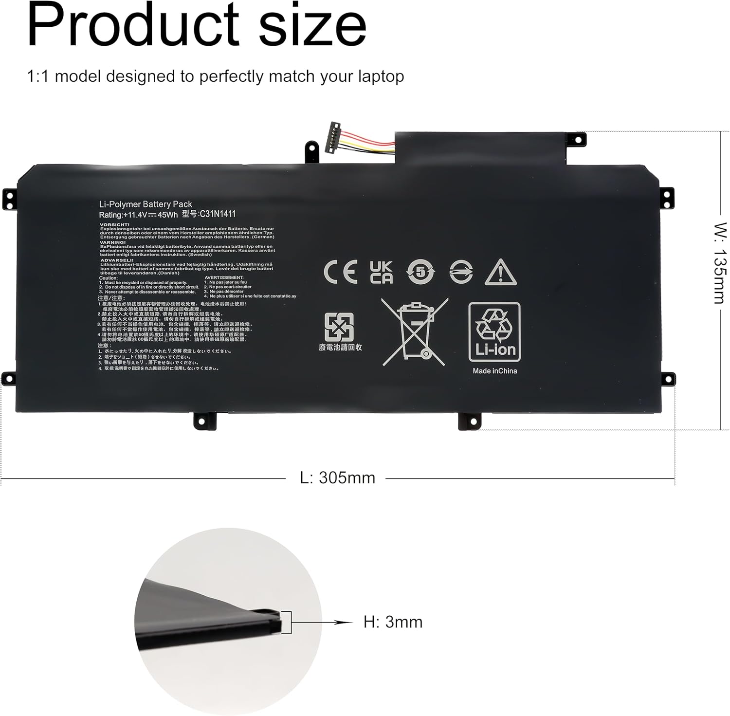 Blesys C31N1411 Batteria per ASUS Zenbook UX305 - immagine 6