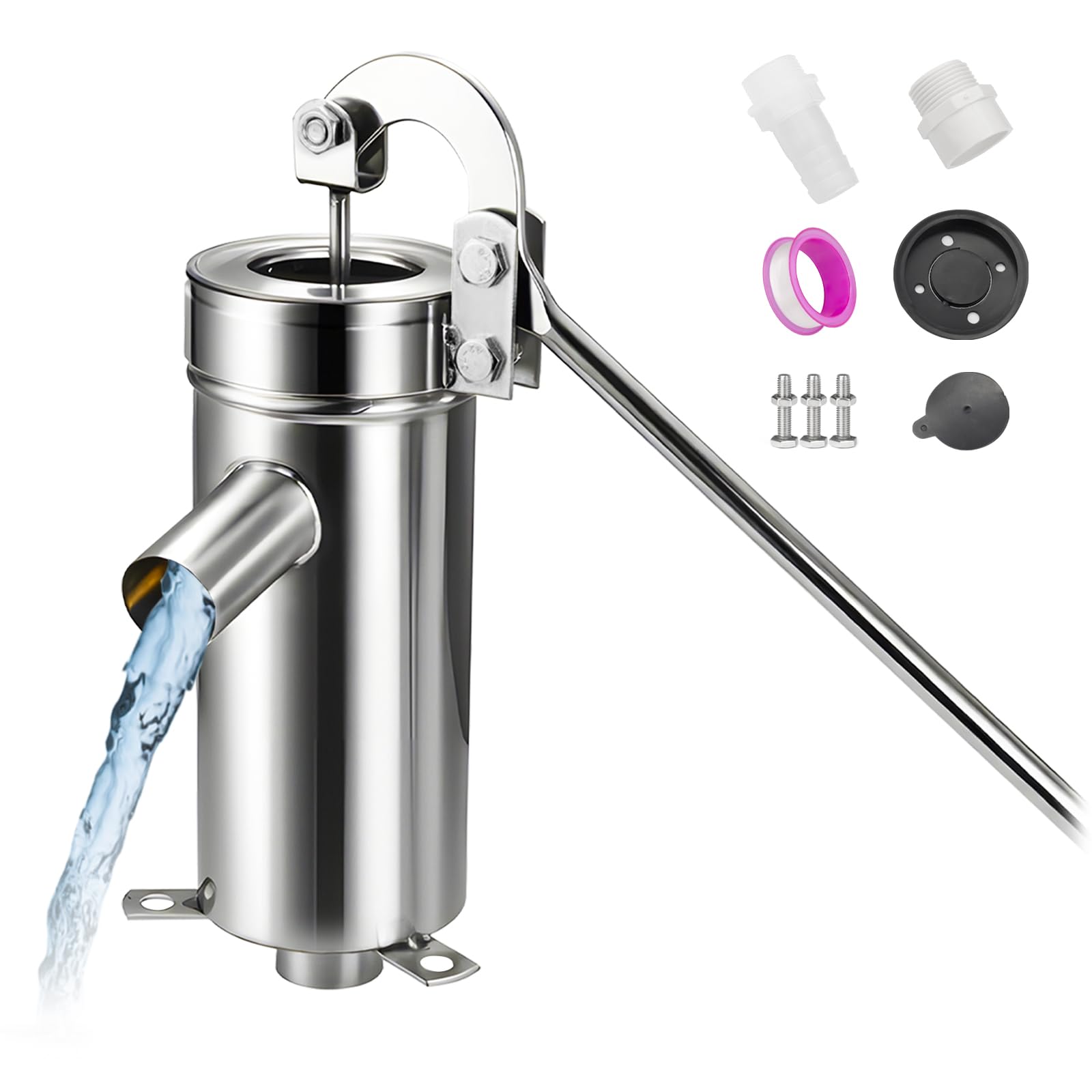 Set Pompa Manuale per Acqua da Giardino in Acciaio Inox