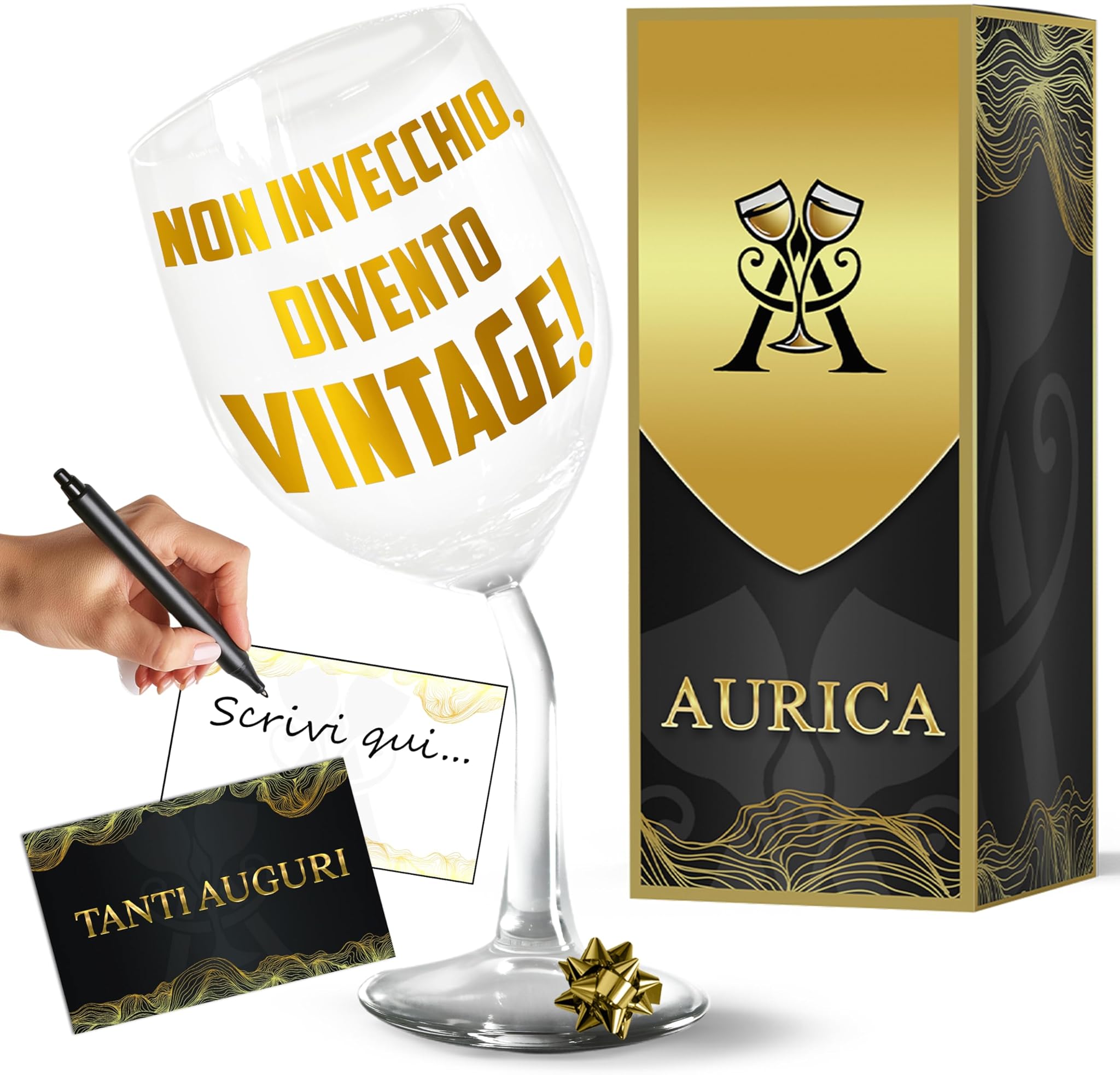 Aurica Calice Vino Personalizzato "NON INVECCHIO DIVENTO VINTAGE"