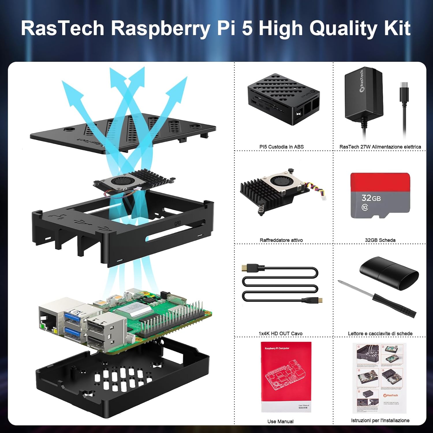 RasTech Raspberry Pi 5 8GB Starter Kit con 32GB Carta - immagine 2