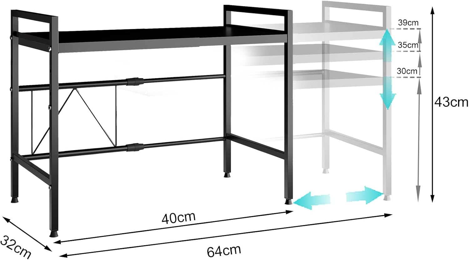 Scaffale Estensibile per Microonde 2 Livelli, Bianco - immagine 3