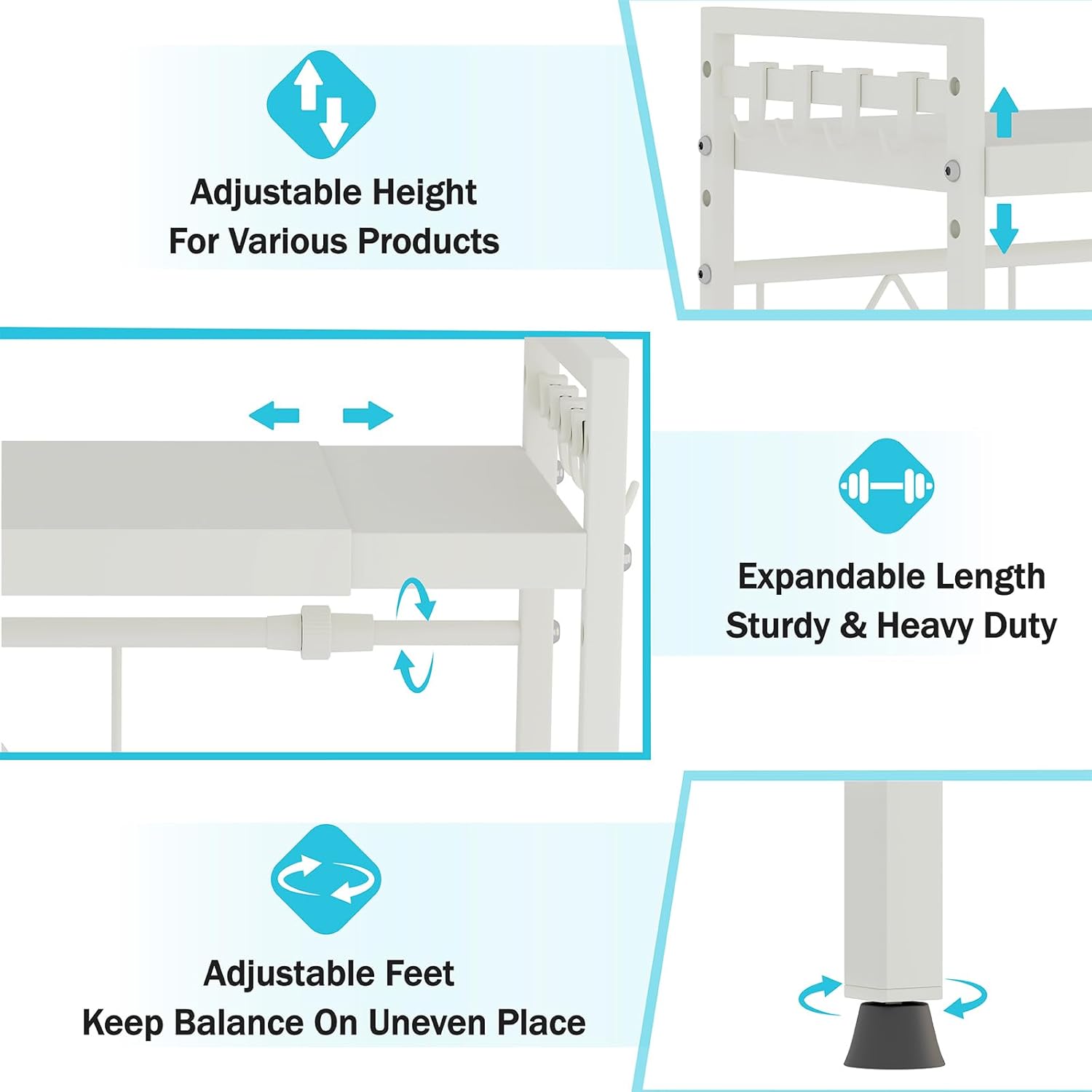 Scaffale Estensibile per Microonde 2 Livelli, Bianco - immagine 4