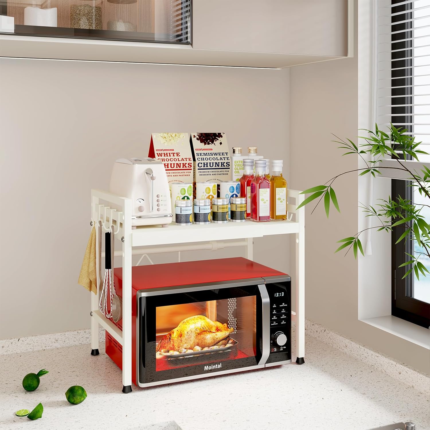 Scaffale Estensibile per Microonde 2 Livelli, Bianco - immagine 5