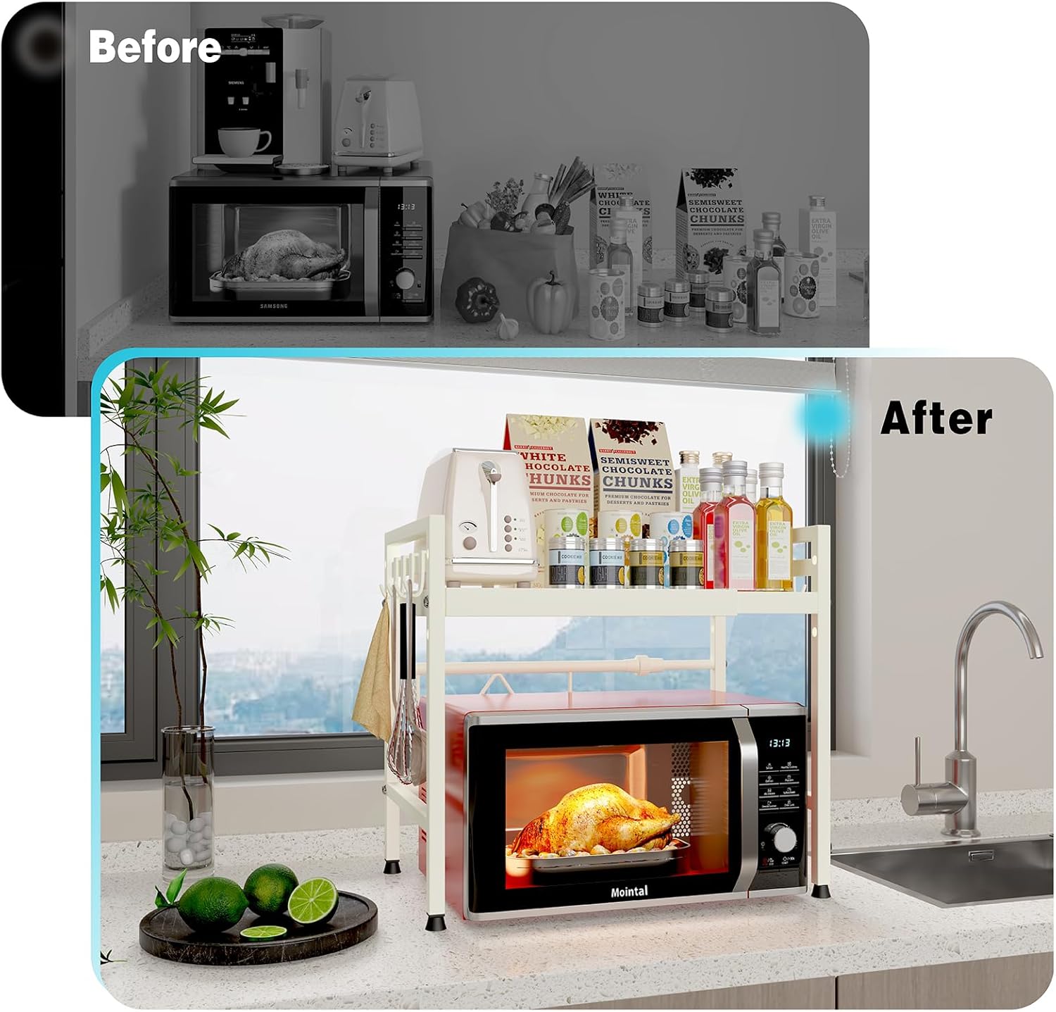 Scaffale Estensibile per Microonde 2 Livelli, Bianco - immagine 6