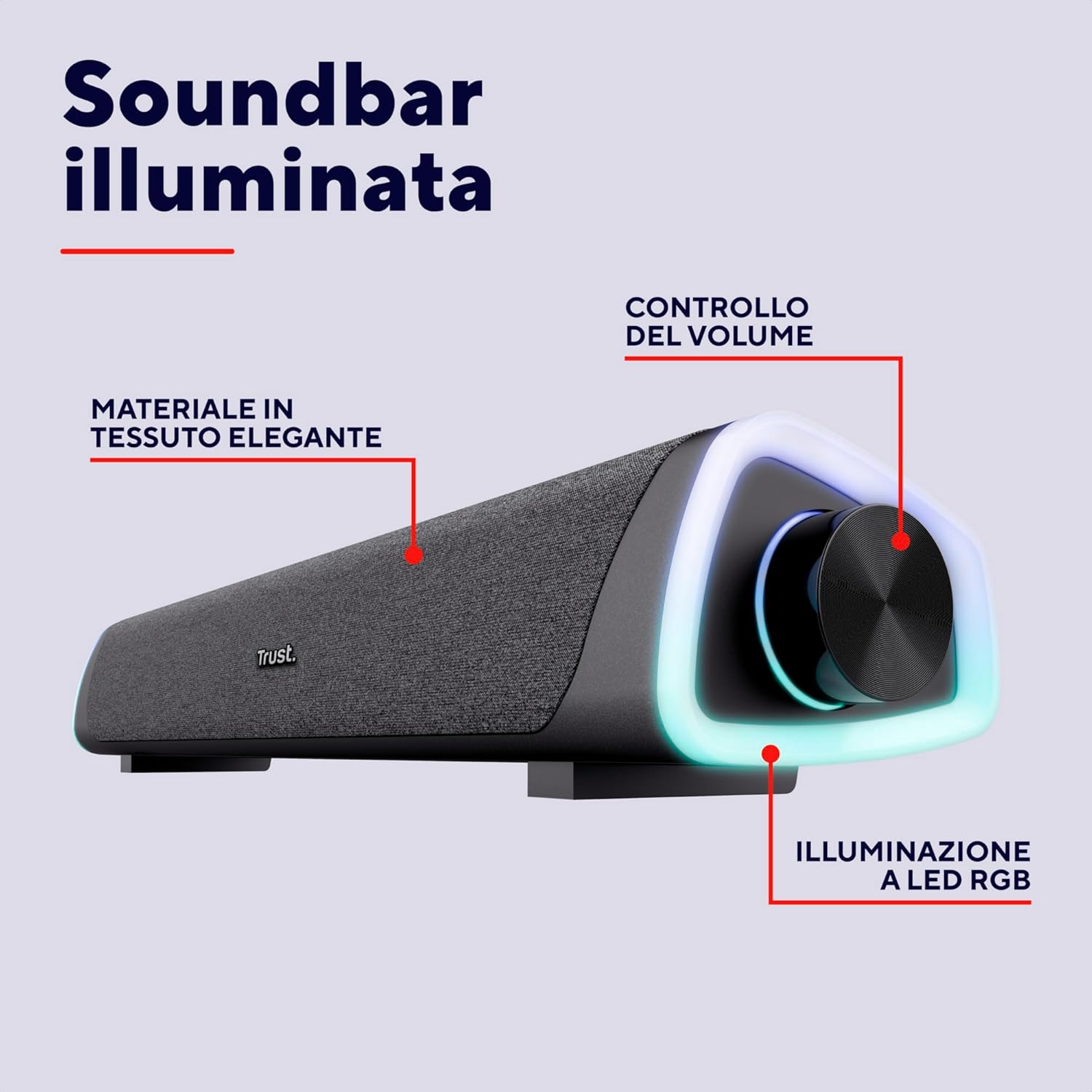 Trust Liro Soundbar PC 12W con LED RGB, Nero - immagine 2