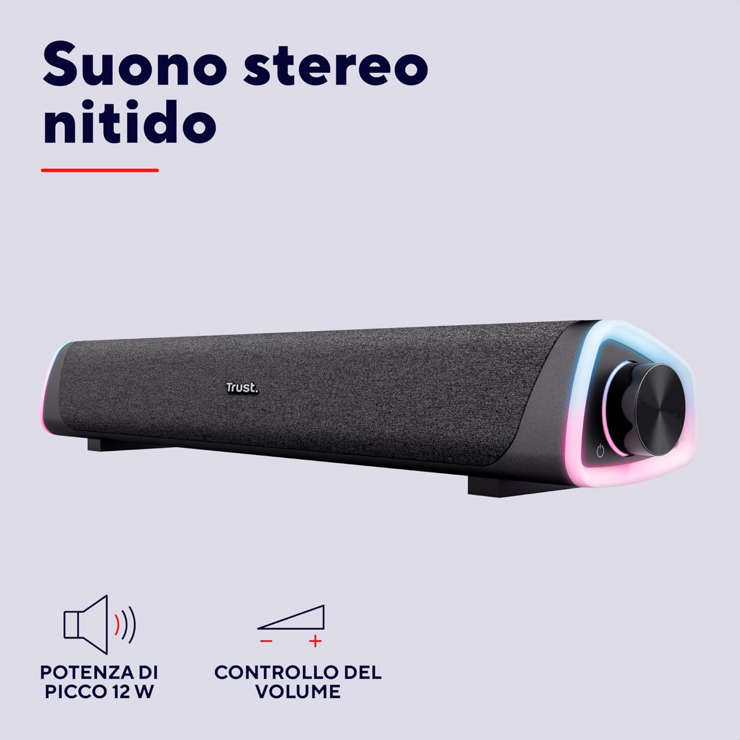 Trust Liro Soundbar PC 12W con LED RGB, Nero - immagine 3