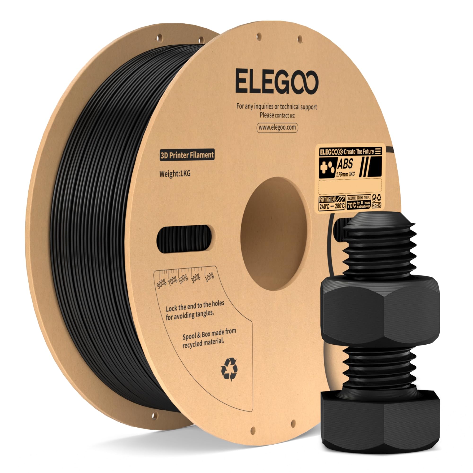 Elegoo Filamento ABS 1.75mm 1KG, Nero