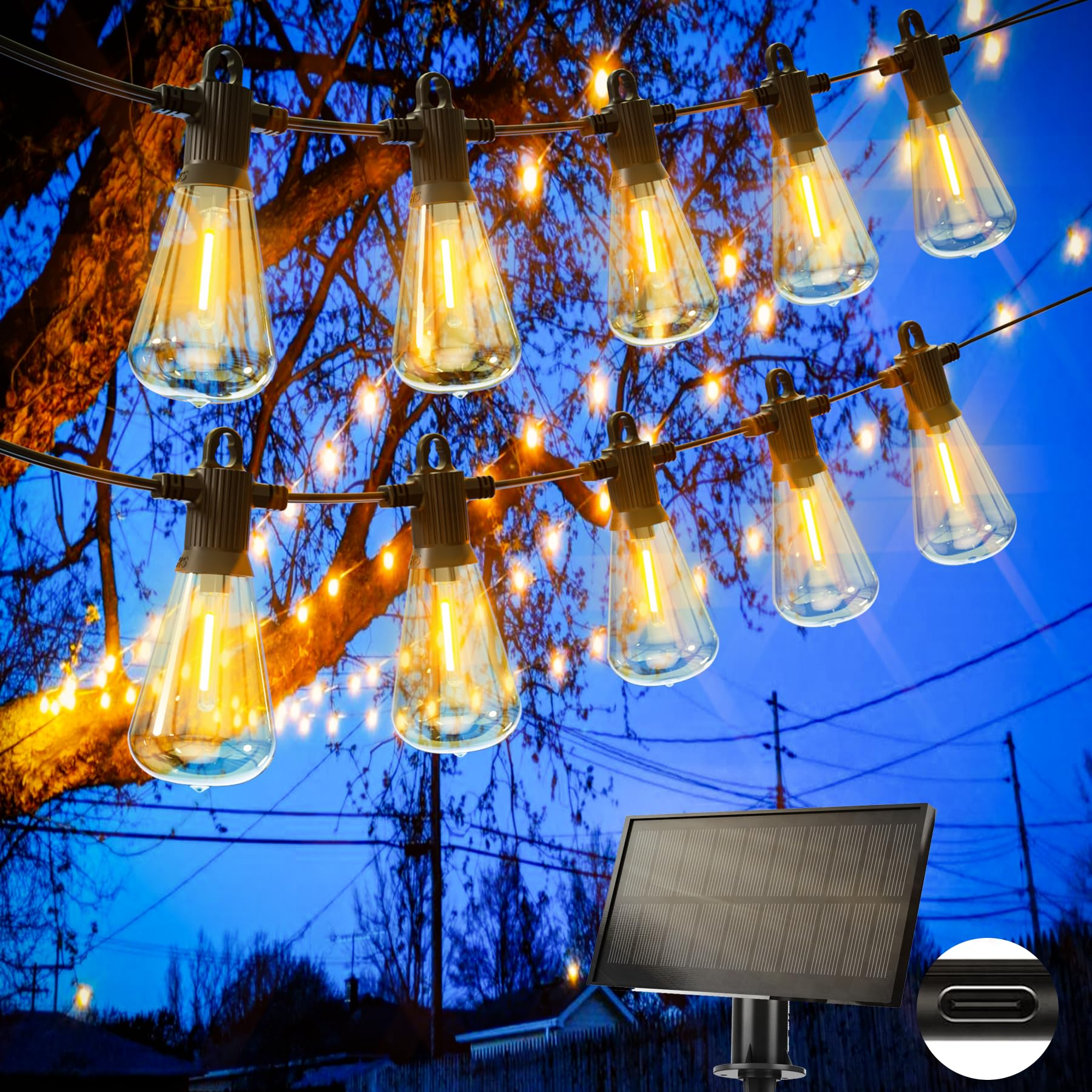 Zuske Catena Luminosa Esterno Solare 15M, Bianco Caldo