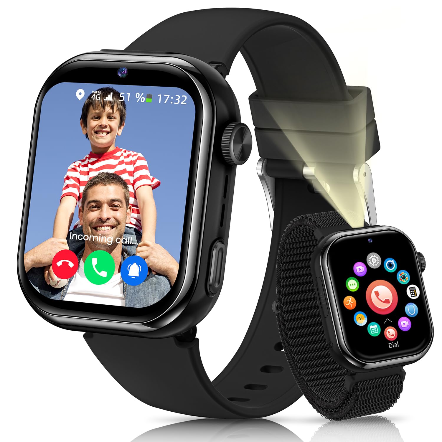 RUXINGX 4G Smartwatch Bambini con GPS, Nero