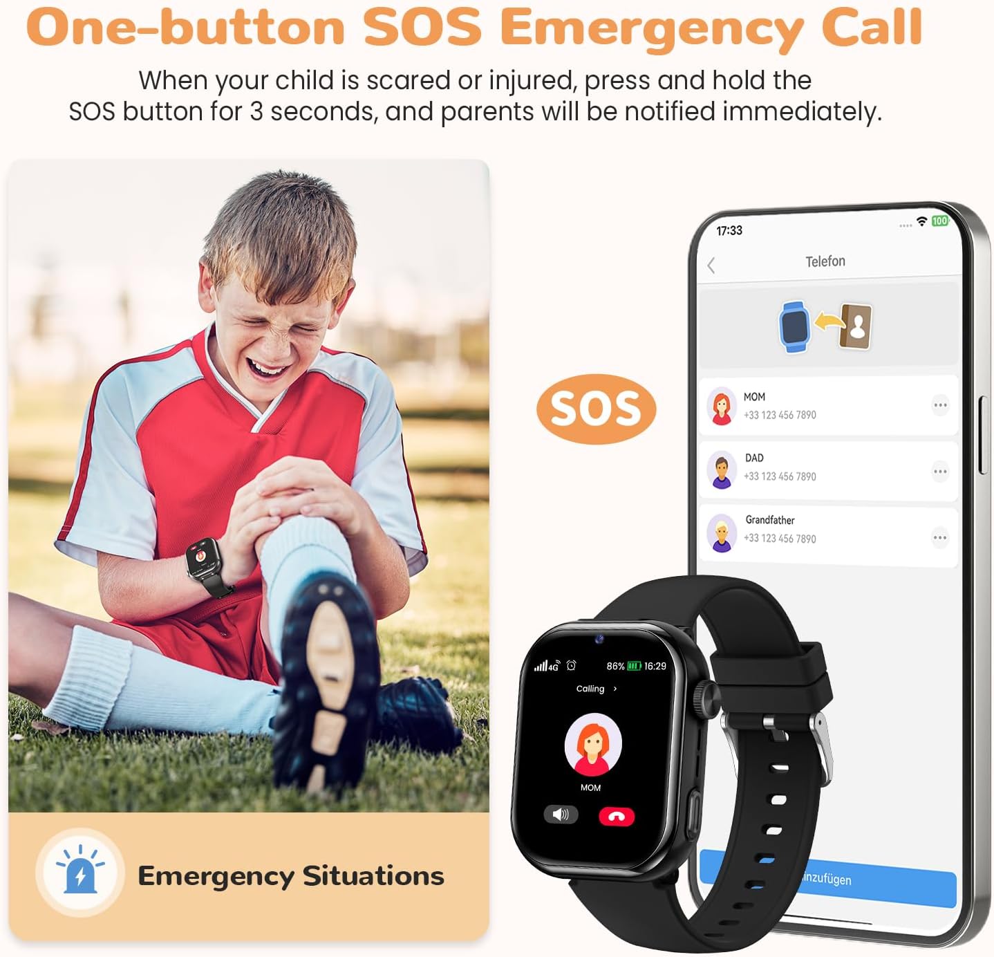 RUXINGX 4G Smartwatch Bambini con GPS, Nero - immagine 5