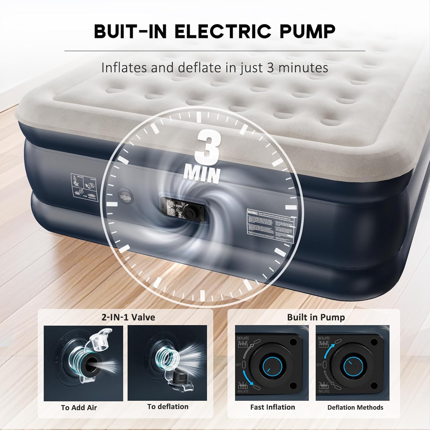 Nalone Materasso Gonfiabile Matrimoniale 203x152x46cm - immagine 4