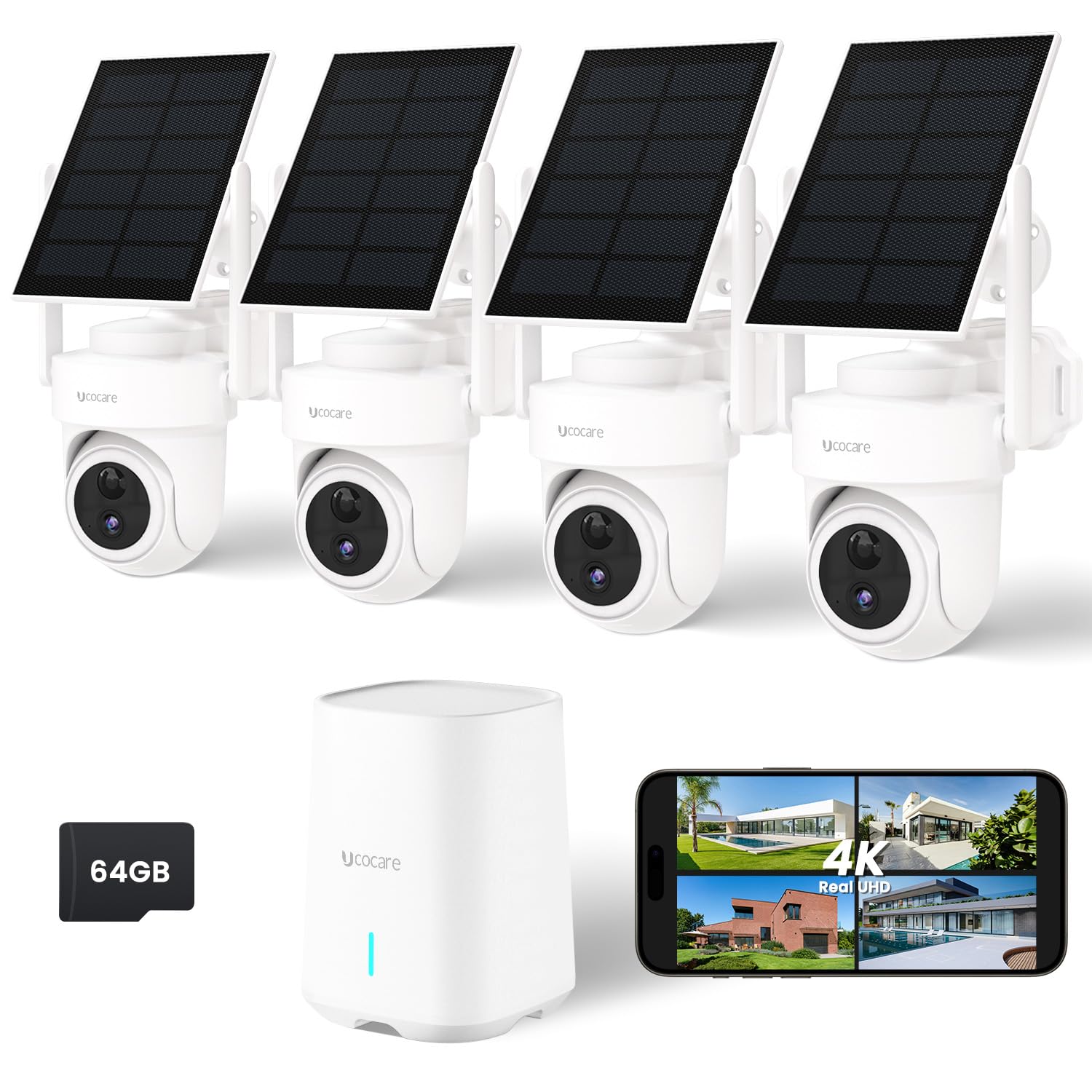 Ucocare Telecamera Wifi Esterno Solare 4K Kit 4 Cam