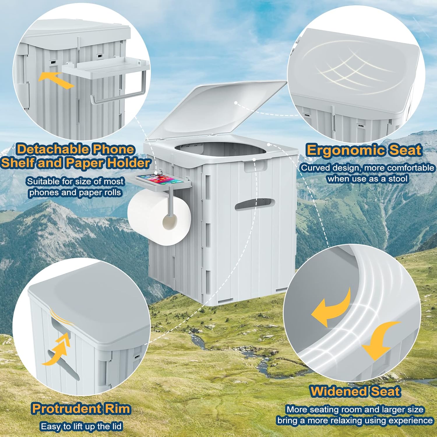 Wadeo WC Portatile Extra-Large, Grigio - immagine 3