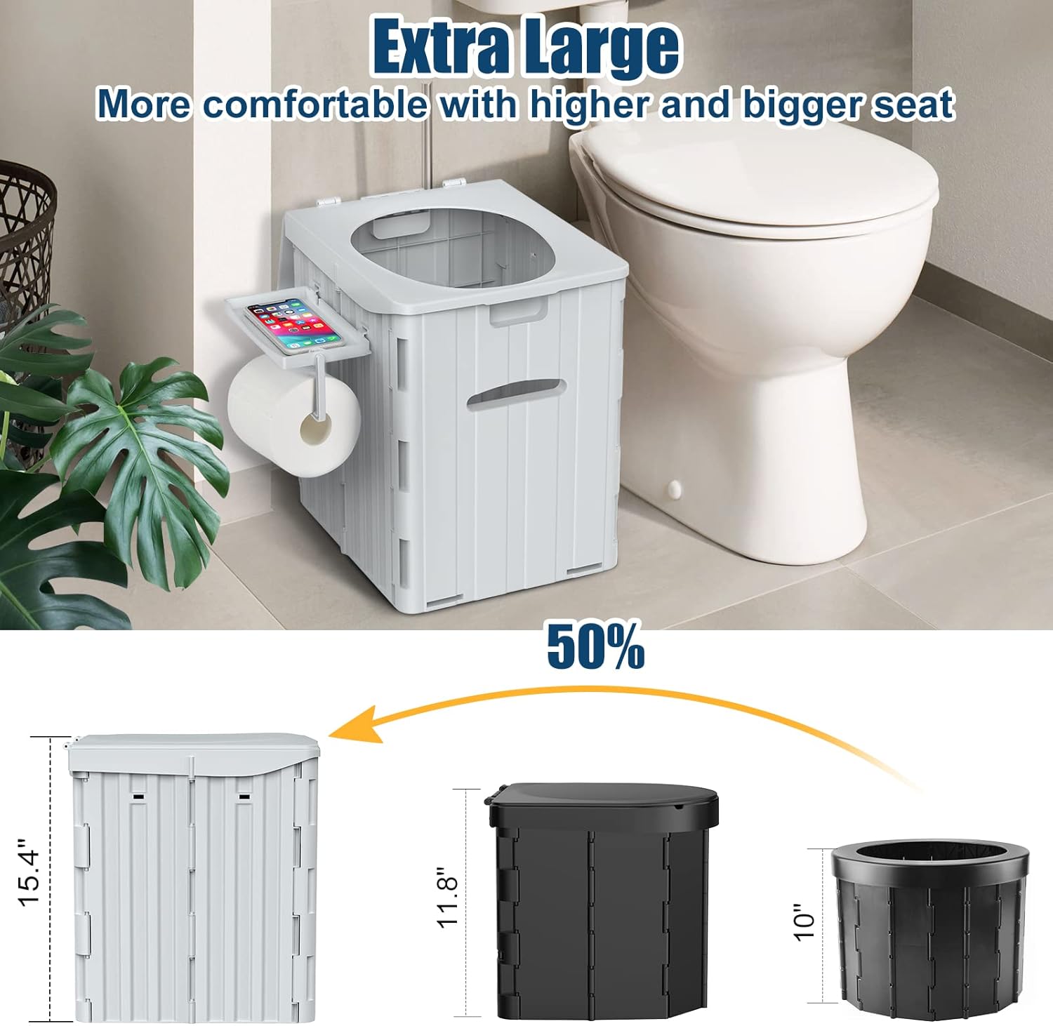 Wadeo WC Portatile Extra-Large, Grigio - immagine 7