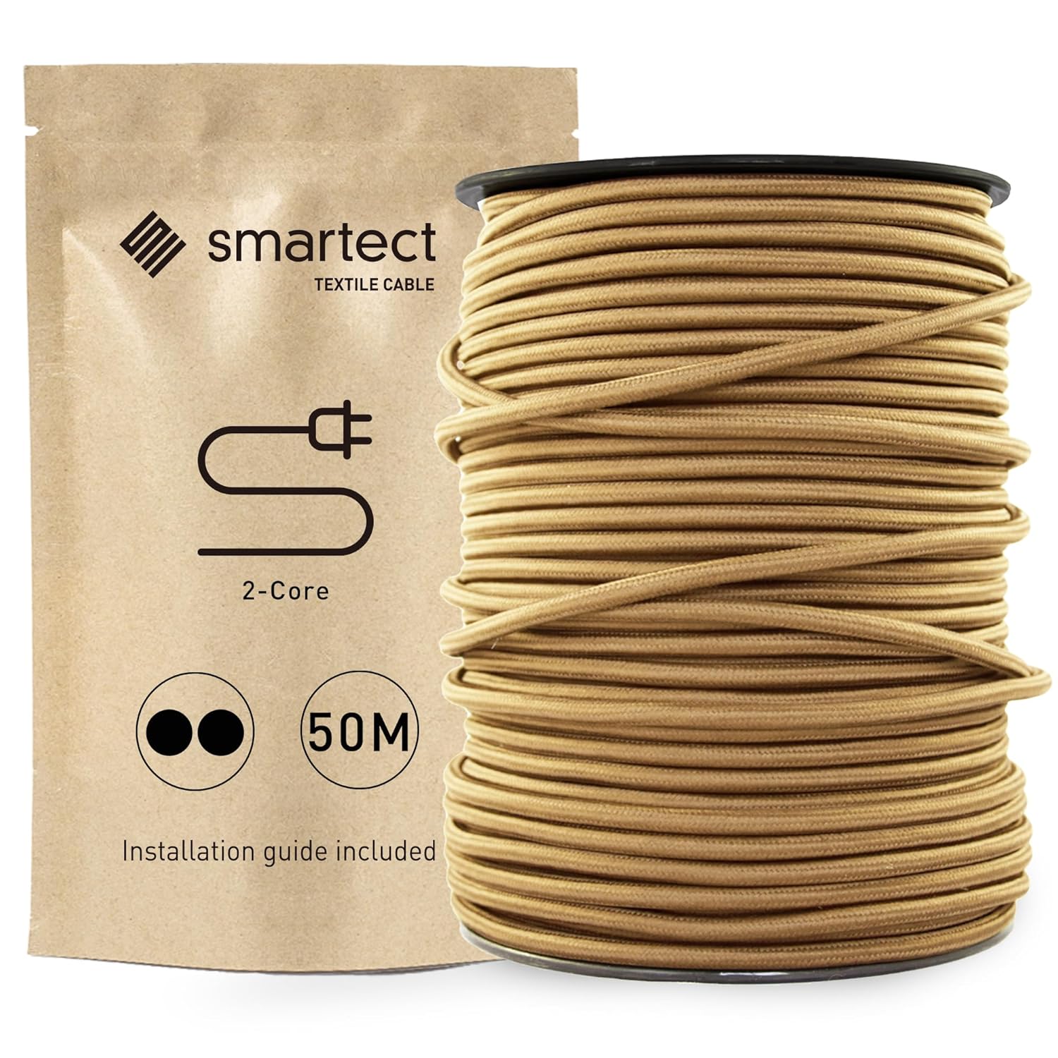 Smartect Cavo Elettrico Tessile Bipolare 50 Metri, Marrone Chiaro - immagine 1