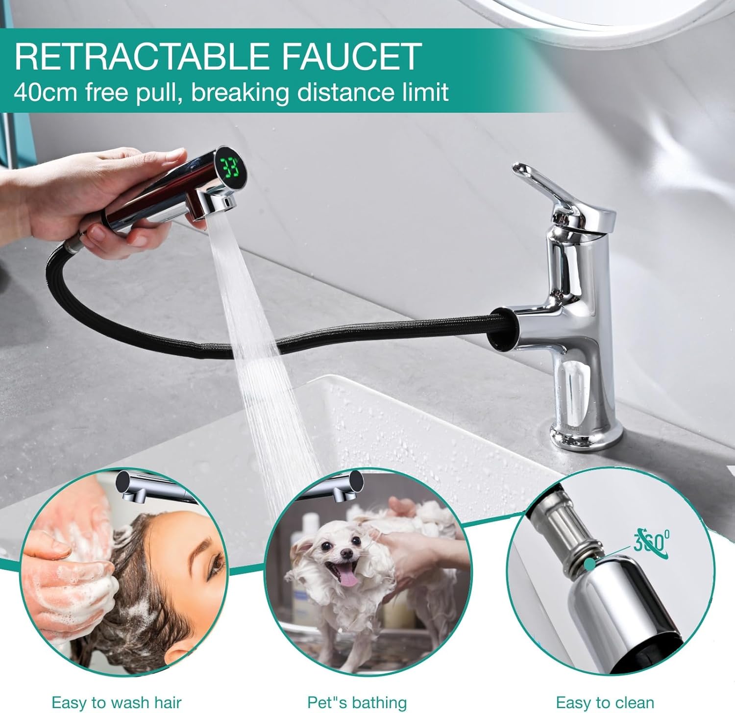 Detbom Rubinetto Bagno LED Temperatura Cromato - immagine 3