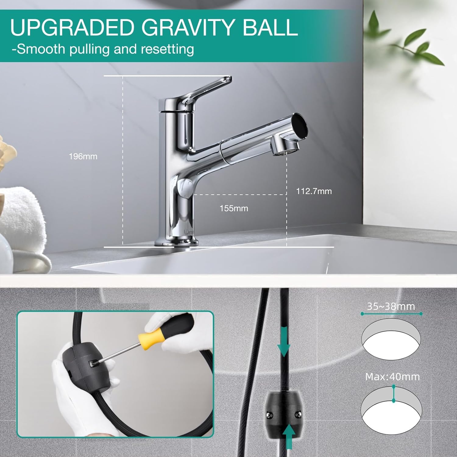 Detbom Rubinetto Bagno LED Temperatura Cromato - immagine 6