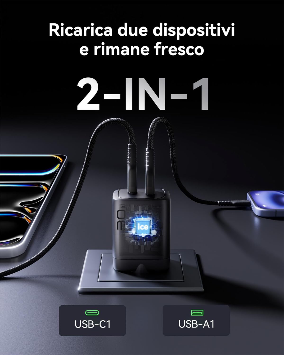 Iniu 30W Caricatore USB C PD 2 Porte GaN con Cavo - immagine 3