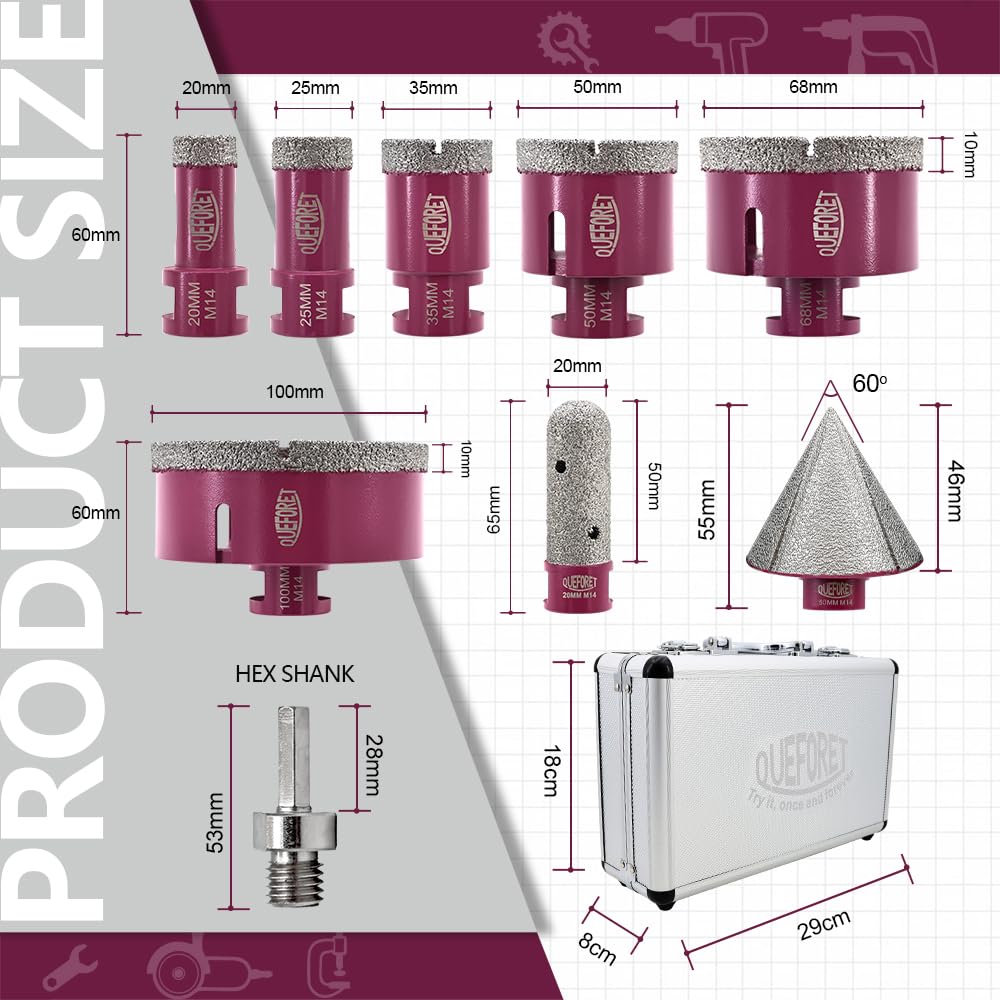 Queforet Punte Diamantate Gres Porcellanato 9 Pezzi - immagine 2