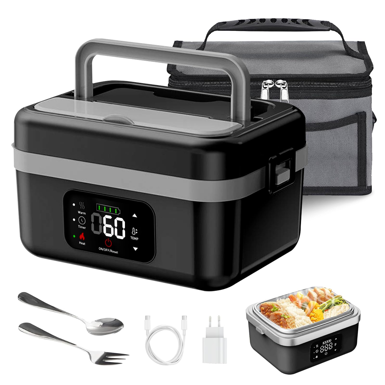 Lunch Box Elettrico Portatile Riscaldabile con Timer