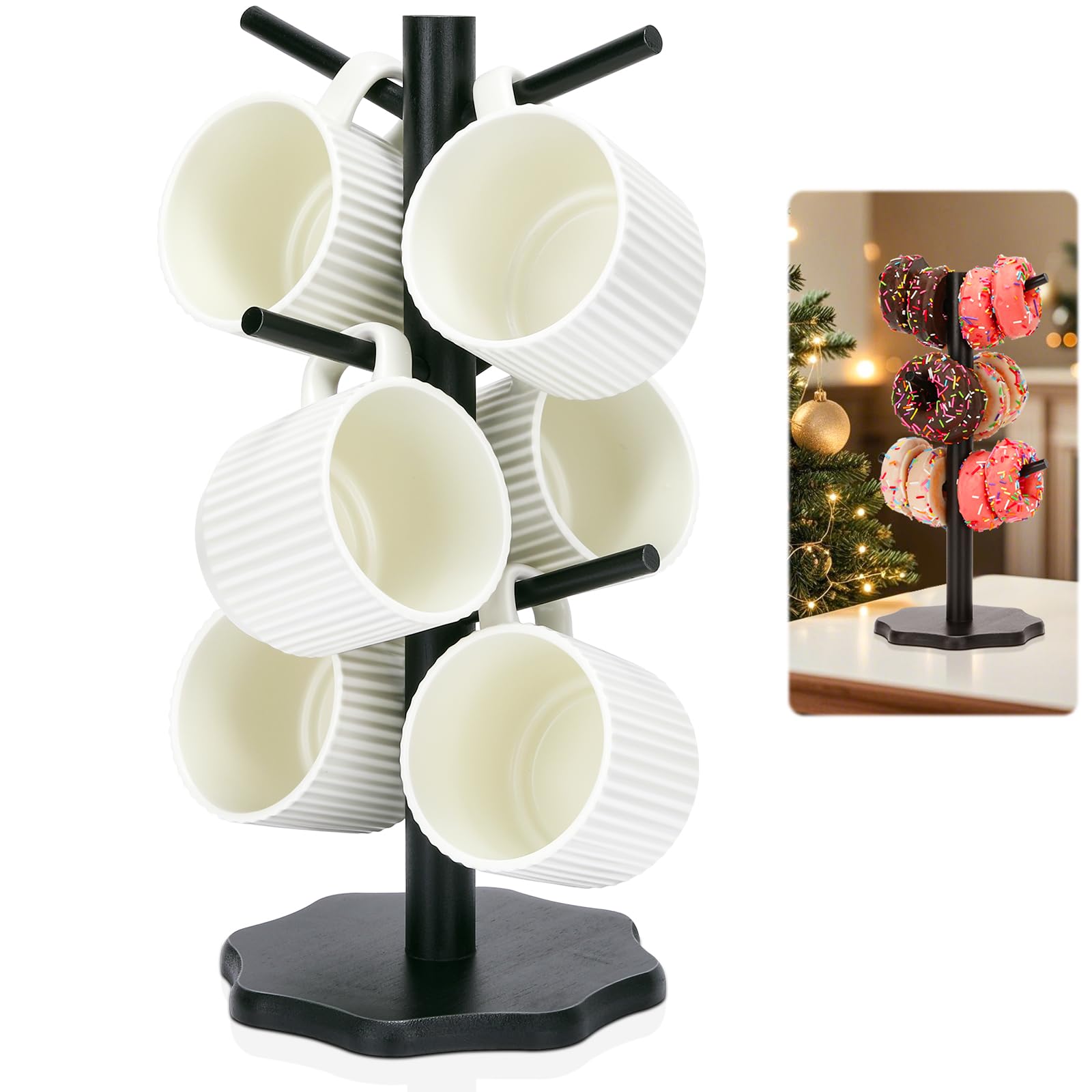 Albero Porta Tazze con 6 Ganci, Nero