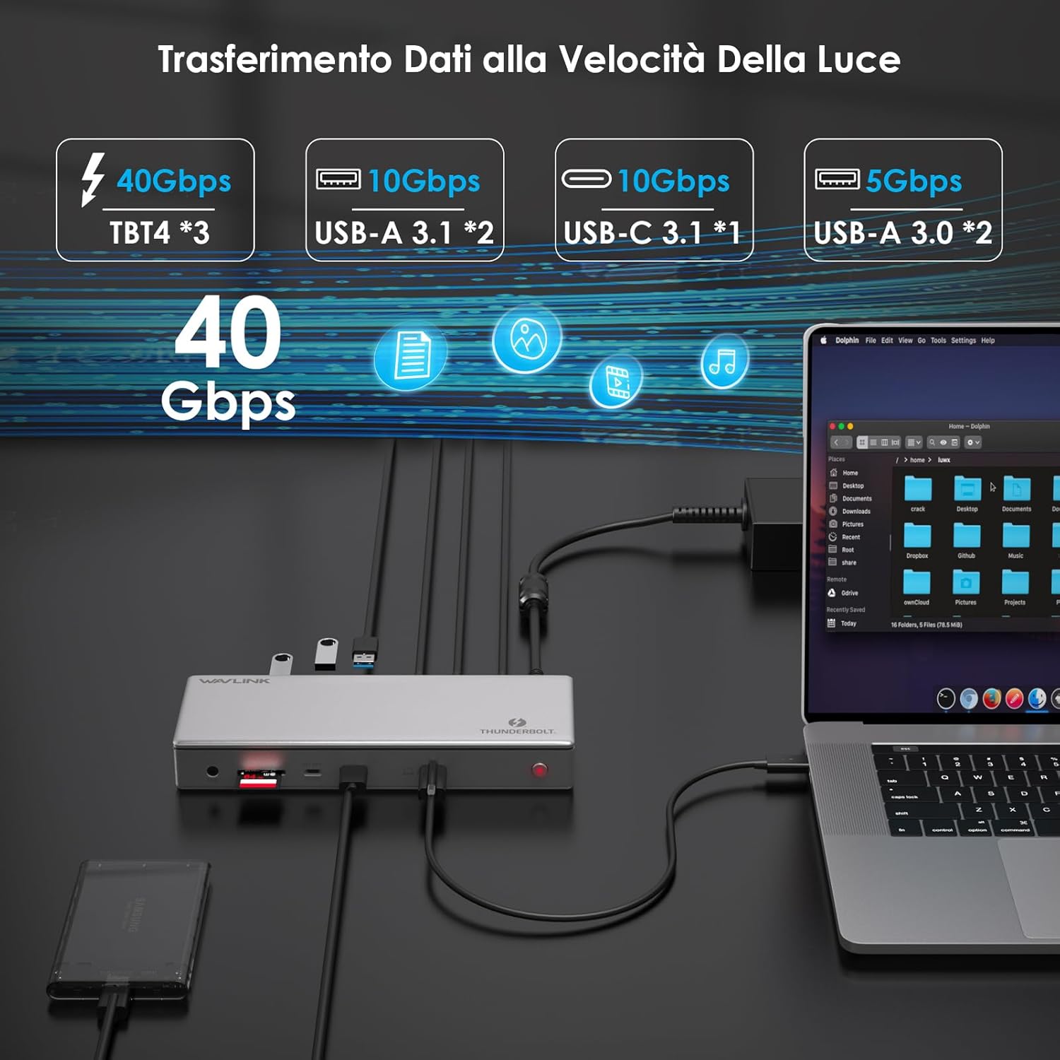 Wavlink Thunderbolt 4 Docking Station 12-in-1 98W PD - immagine 6