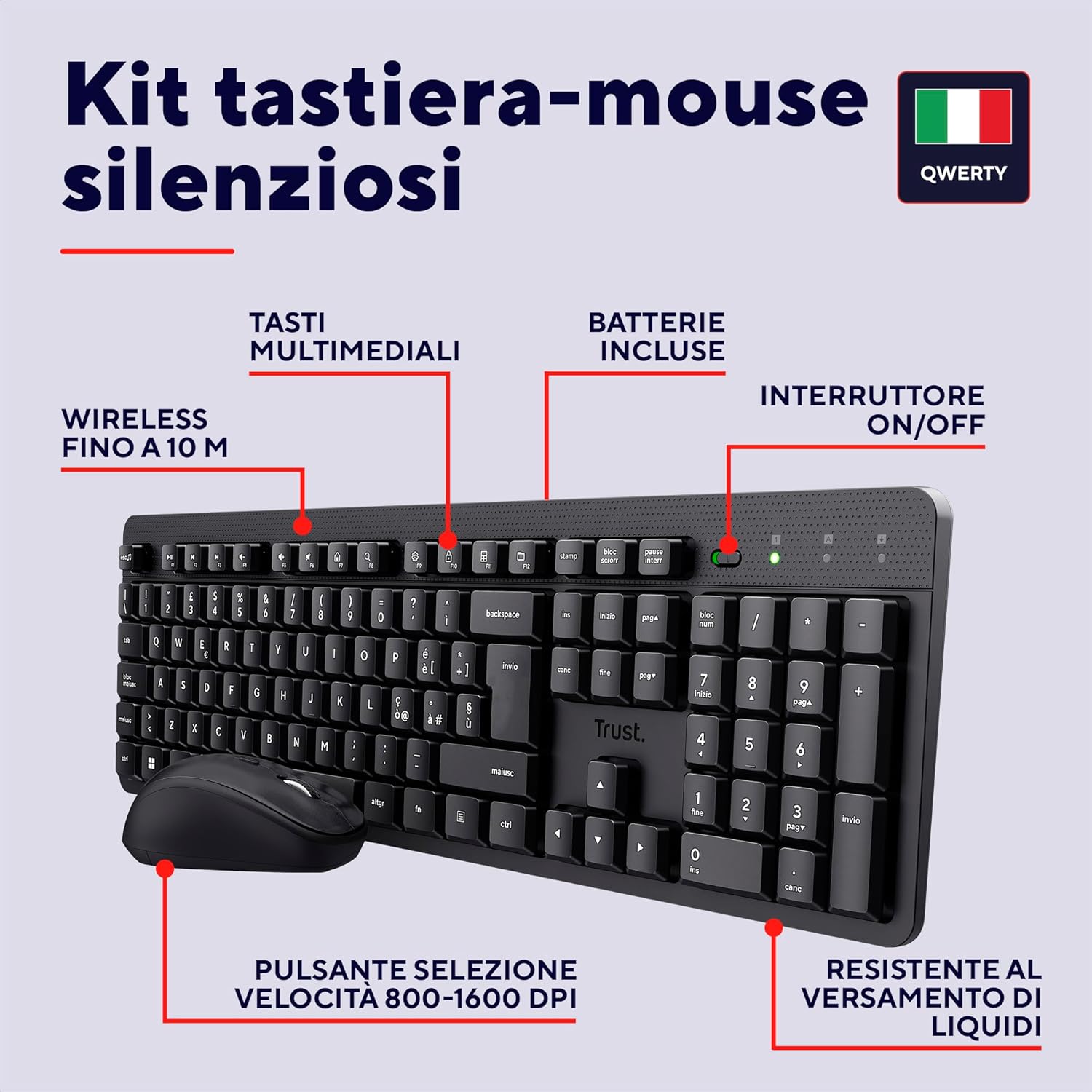 Trust Ymo II Set Tastiera e Mouse Wireless - Nero - immagine 3