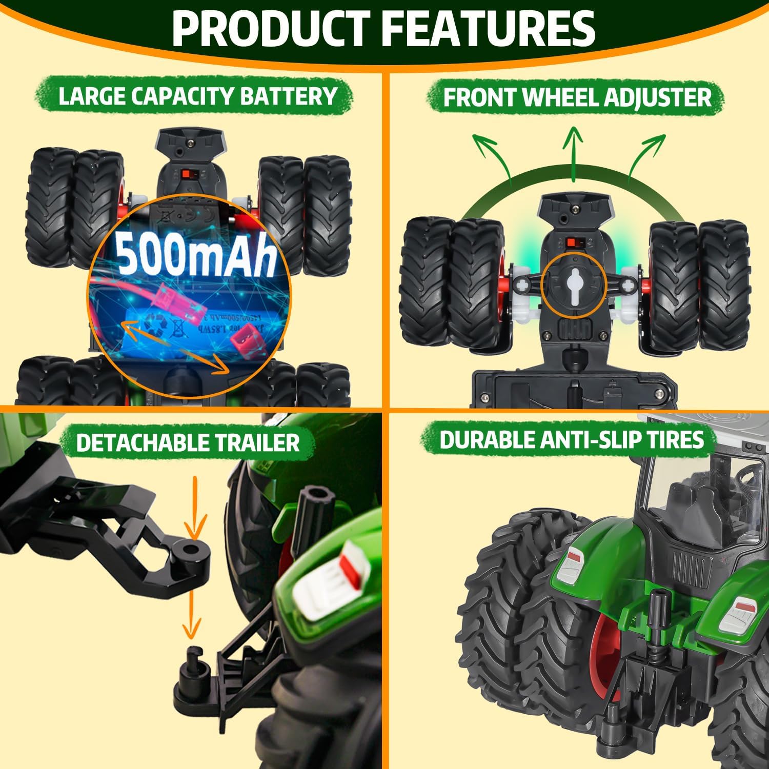 PENGBU RC Trattore Telecomandato 2.4 GHz con Rimorchio - immagine 4