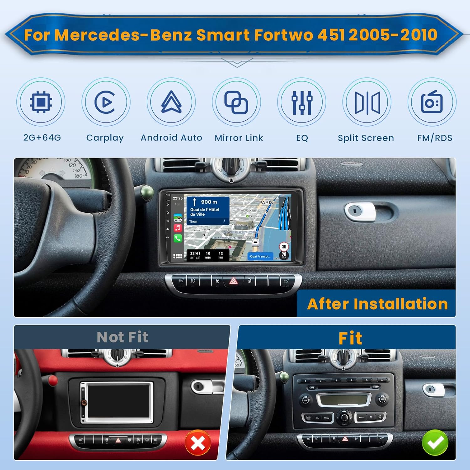Inefala Autoradio Android 13 per Mercedes Smart Fortwo 451 - immagine 2