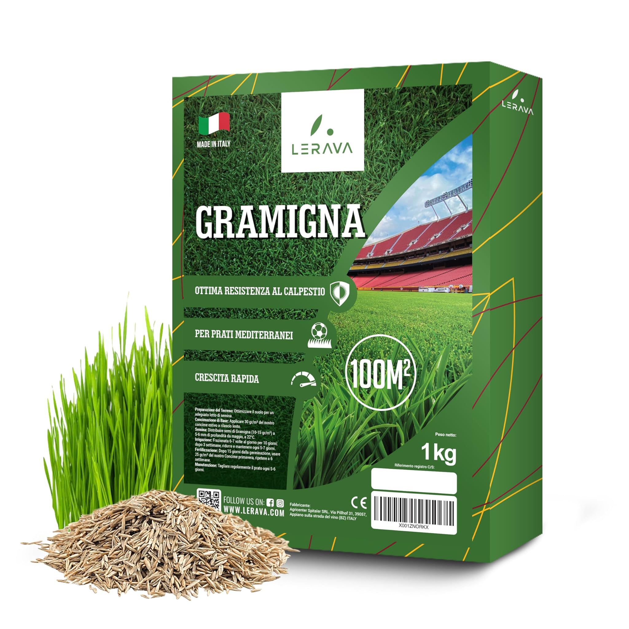 Lerava® Semi Gramigna per Prato Calpestabile 1kg (100m²)